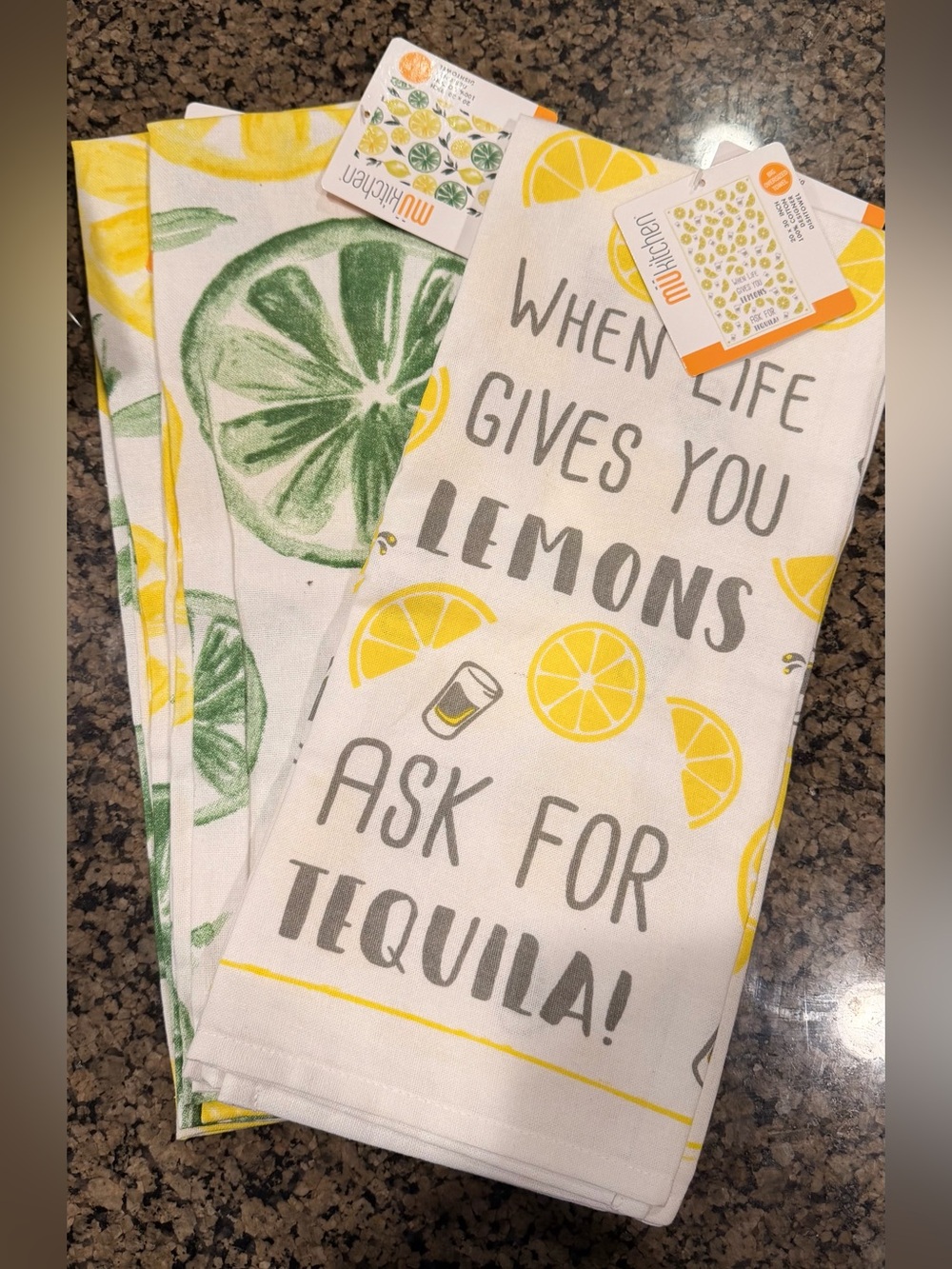 Yellow Lemon Print Kitchen Towels - Set of 4